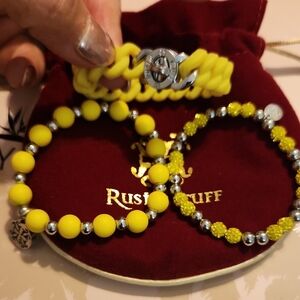 Rustic Cuff Yellow Beaded Bracelet Set Of 3